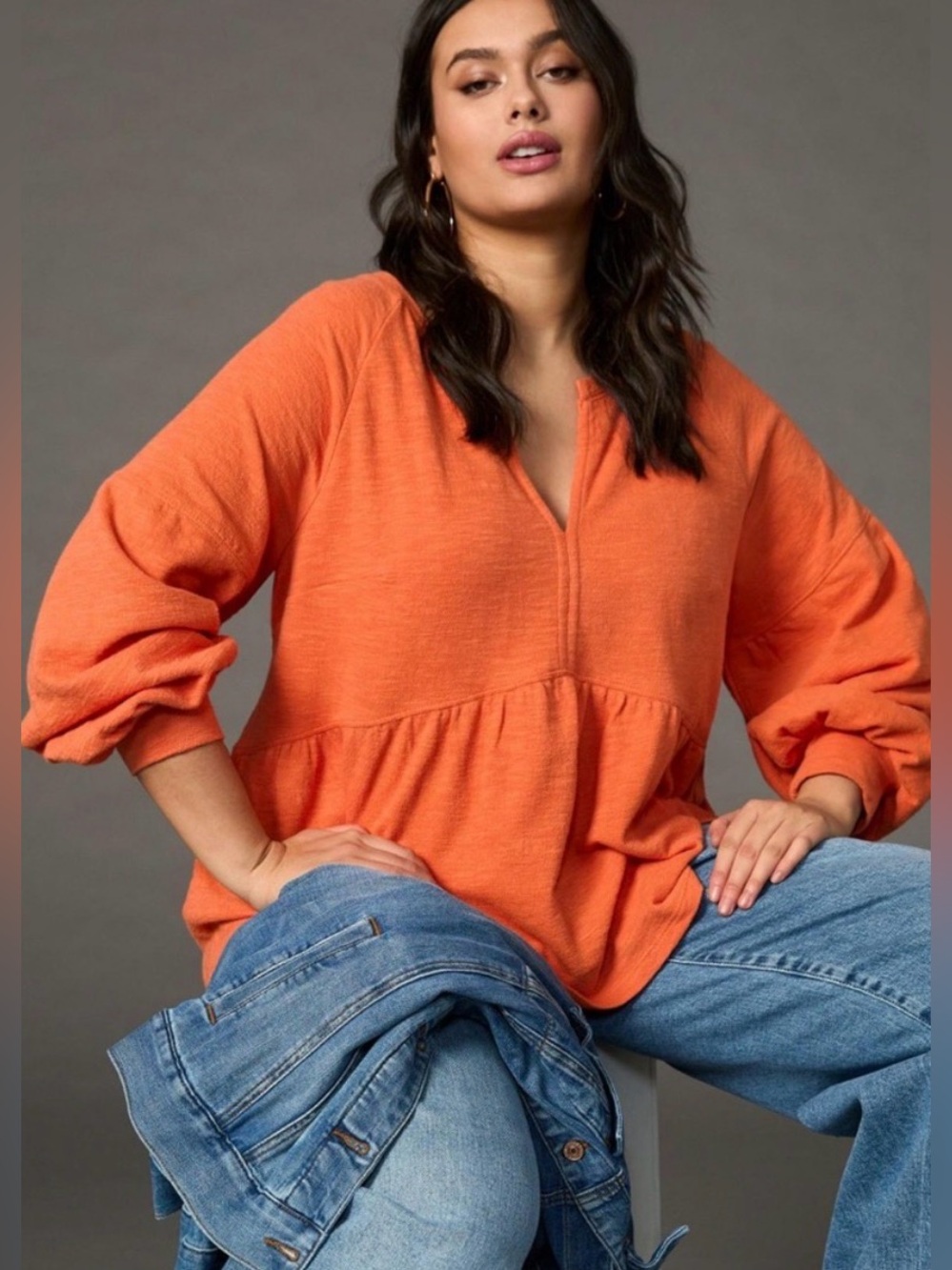Pilcro Long Sleeve Babydoll Top in Tangerine size Medium